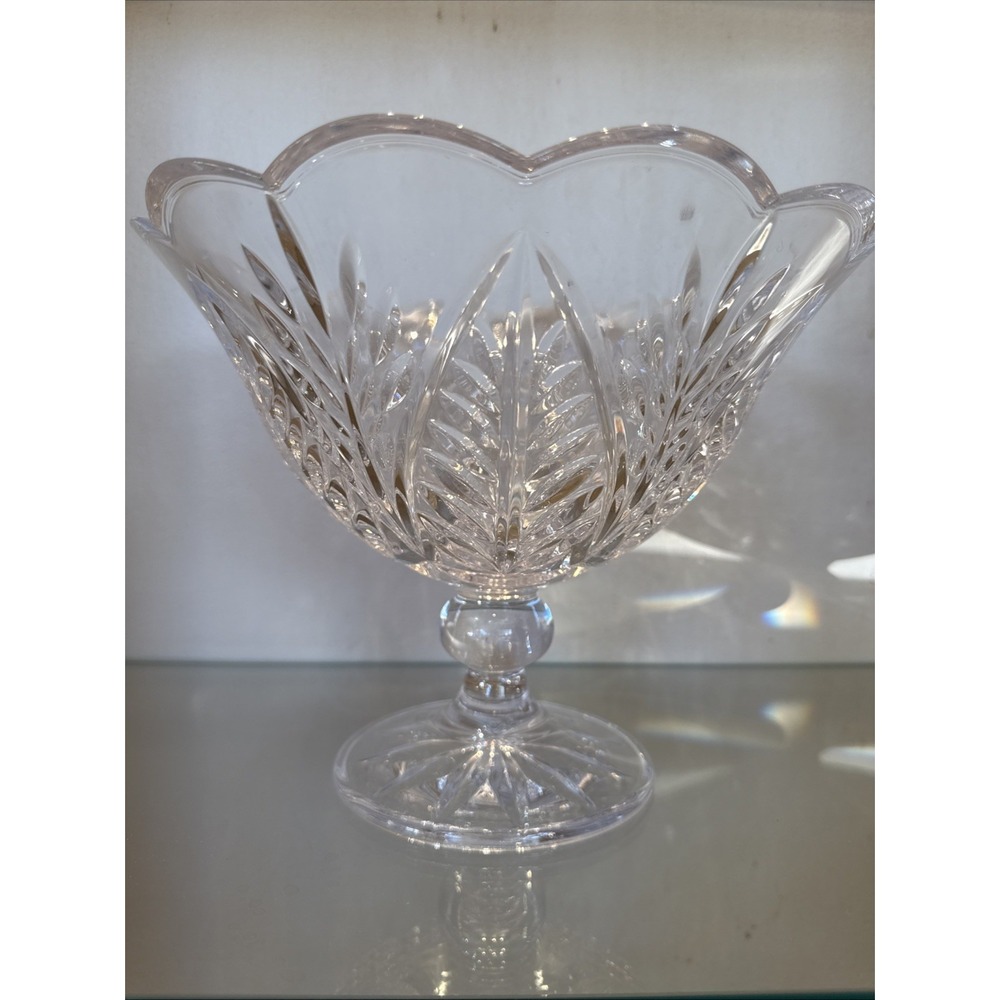 Lovely Vintage Crystal Footed Compote Dish 8in Tall X 10 In Wide